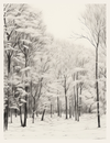 Pencil drawing of a snowy forest landscape