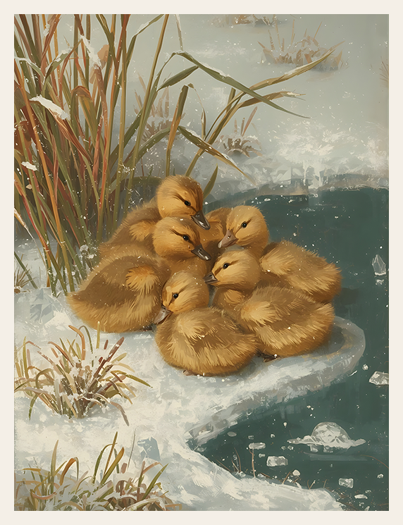 Golden Huddle by the Frozen Pond