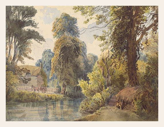 Landscape with a house, trees, and a river