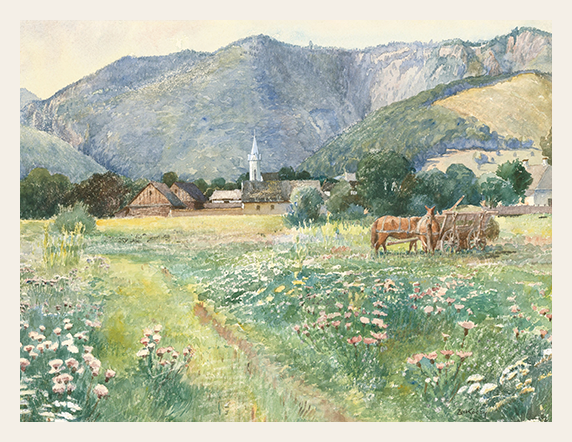 Village Fields and Mountain Light