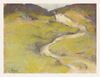 Painting of a winding road through a hilly landscape with a signature at the bottom left corner.