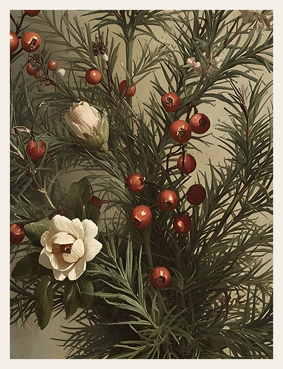 Evergreen Cluster and Winter Bloom