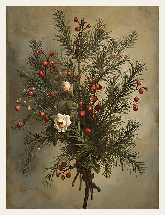 Evergreen Cluster and Winter Bloom