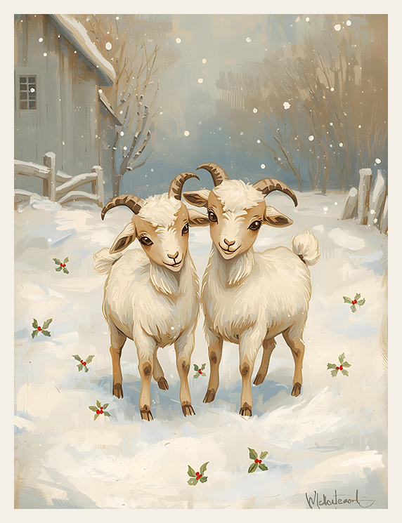 Goats by the Winter Cottage