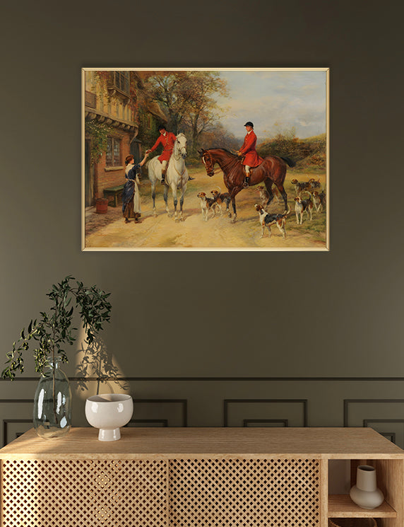 This painting adds a warm, narrative depth to interiors that embrace English countryside charm, equestrian heritage, or rustic storytelling. It pairs beautifully with weathered wood, tweed upholstery, and antique brass accents.