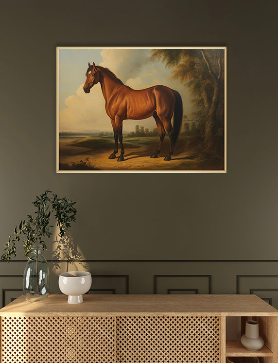 The scene is calm yet noble, evoking the timeless bond between land and animal.