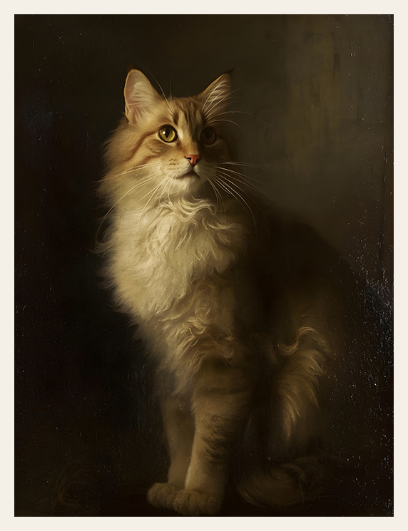 Detailed painting of a cat with a dark background