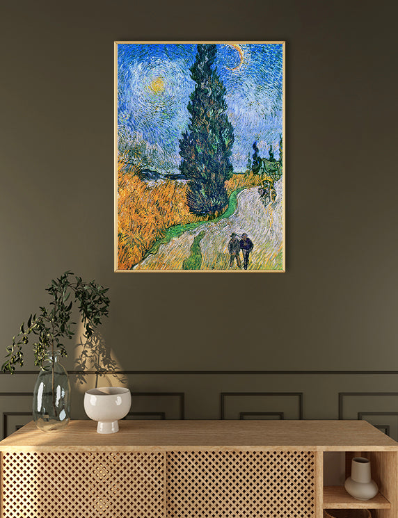 Cypress Rising Beneath the Swirling Sky