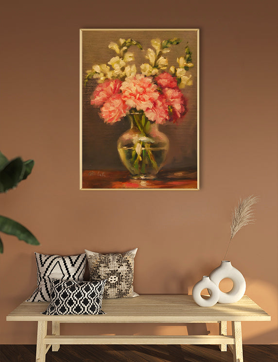 Pink Blossoms in the Clear Glass Vase
