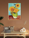 Three Sunflowers Against the Blue Morning