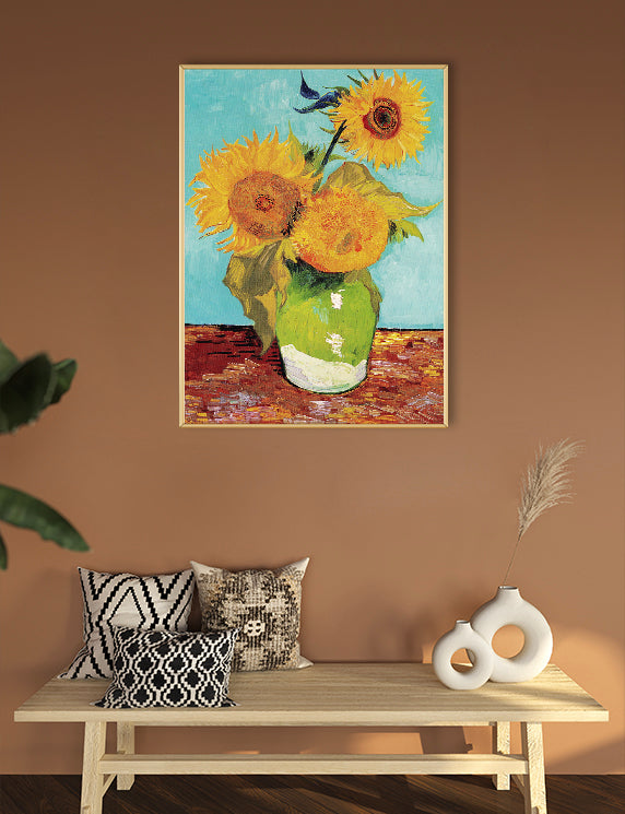 Three Sunflowers Against the Blue Morning