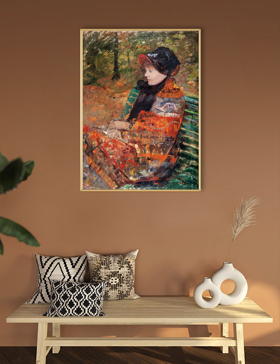 Figure Resting on the Green Bench in Autumn Light