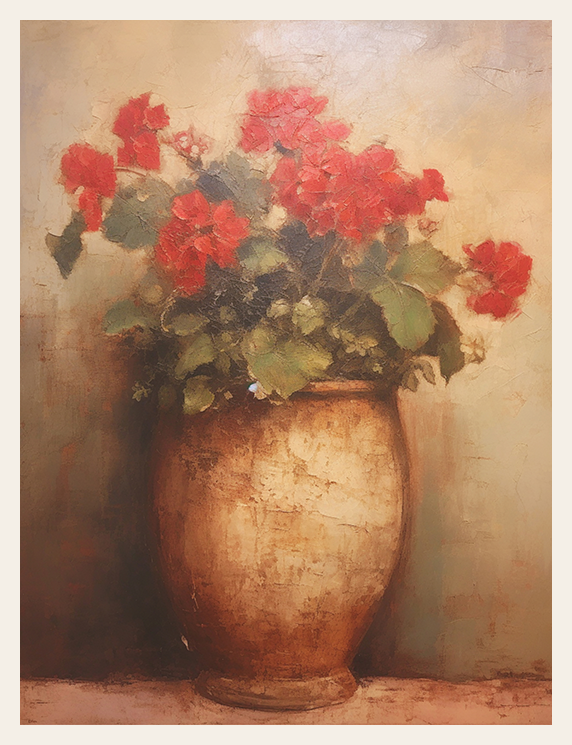 Red Blossoms in the Rustic Vase