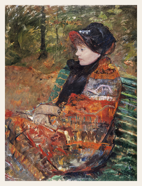 Figure Resting on the Green Bench in Autumn Light