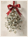 Decorative mistletoe with a red ribbon on a textured beige background