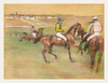 Painting of horse race with jockeys on horses