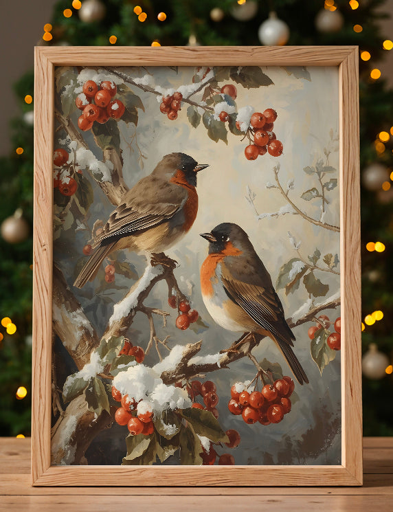 Robin Pair and Snowberry Branch