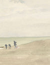 Figures Walking the Soft‑Sand Shore