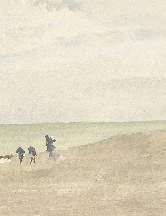 Figures Walking the Soft‑Sand Shore