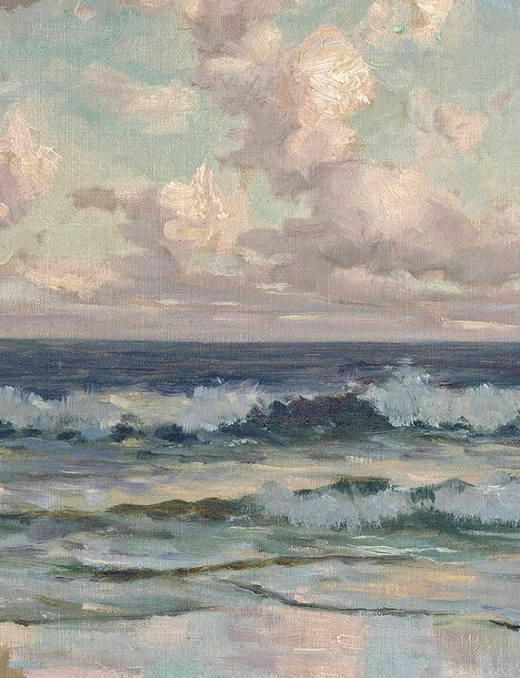Waves Under the Blush‑Cloud Sky