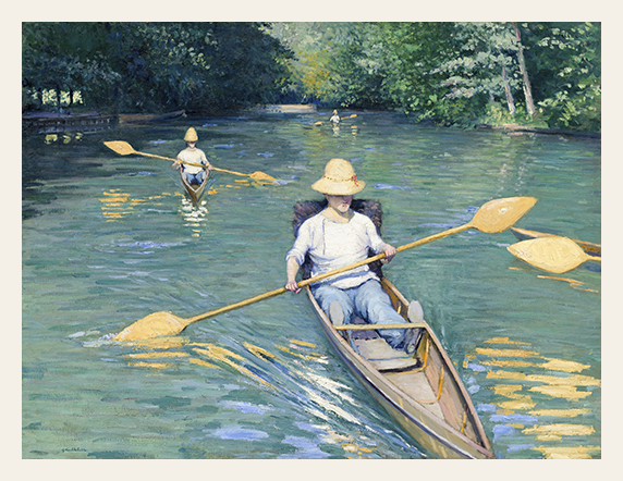 Canoes Drifting Through Green Light