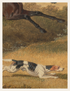 Painting of a dog chasing a deer through a grassy field